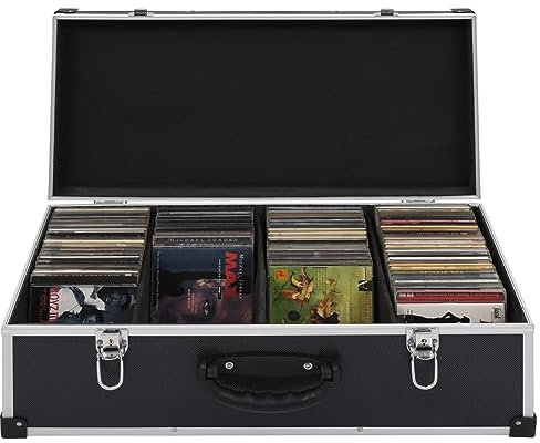 Vopese Maletín de Aluminio para CD - Organizador de Discos con Llave, Negro, 56,5 x 29,5 x 18,5 cm