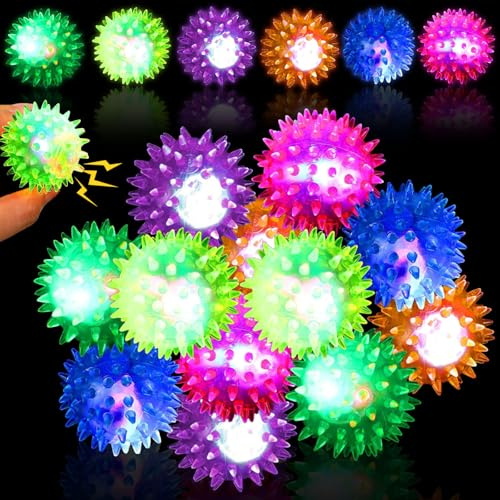 12 Stück Flummies-Igelball für Kindergeburtstag - LED-Leuchtball Jump Ball, Leuchtspielzeug als Kleine Gastgeschenke