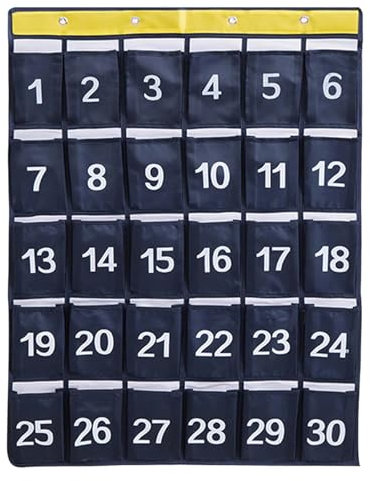 Numbered Classroom Pocket Chart, Numbered Hanging Organiser Over The Door, 30 Pockets Phone Holder Hanging Organizer With Numbers,Hooks,For Classroom Wall Door