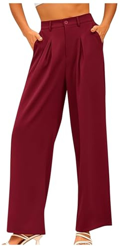 Générique Pantalon Femme Chic et Elegant Fluide Large Hiver Pantalon Taille Haute Coupe Droite avec Poches Casual Tailleurs-Pantalons Femme pour Mariage Bas de survêtement à la Mode uni Ideal (L)