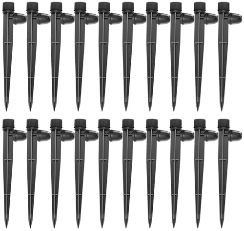 VooGenzek 20 Pezzi Goccia a Irrigazione Regolabile per Tubo 4/7 mm, 360 Gradi 8-Fori Gocciolatore di Emettitore Micro con Barb Connettore & Staffa per Tubo, Anti-Clogging Emettitore Dripper, Nero