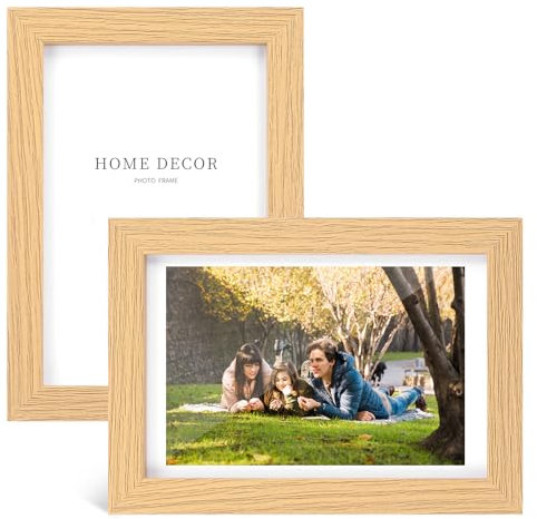 HJZHII 2PCS 6x4 Inches Freestanding Wooden Picture Frames, Distressed Wood Photo Strip Frames Photo Storage Frame with PVC Cover Vertical or Horizontal Placement Desktop Table Decor for Office Home
