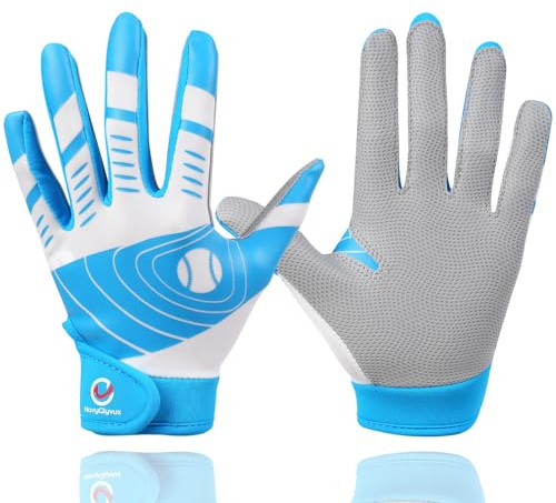 NavyGlyvux Youth Baseball Batting Gloves,Kids Super Grip Softball/Teeball Gloves for Boys and Girls,Blue/White M/L