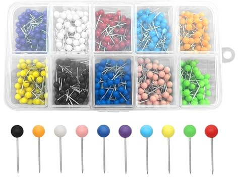 1000 Pcs Push Pins Map Tacks, Cork Board Pin with Coloured Heads | Drawing Pins for Map, Cork Board, Fabric and DIY