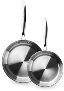 IBILI - Set de 2 Sartenes 20 y 24 cms, tricapa triply Natural, Acero inoxidable, Apto para induccion, sin antiadherente, Juego de 2 sartenes