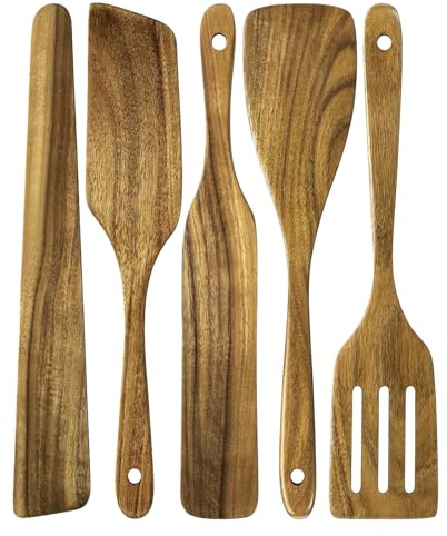GREATRICH 5 st köksredskapsset trä, akacia träspatel, träspatel, dryckesskedar för kök, eleganta och hållbara köksredskap, perfekt present till matlagning