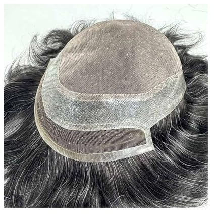 Uso Masculino Tupé for Hombre con Sistema de Cabello Humano Encaje Frontal Suizo, monofilamento Poliuretano Alrededor la Base, prótesis capilar Masculina Cabeza de Peluca