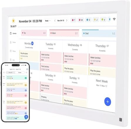 VELATEMOR Calendario Digitale Intelligente da 15,6 Pollici, Agenda Familiare con Touch Screen Full HD con Grafico Interattivo dei Lavori Domestici, Pianificazione Senza (Spina europea)
