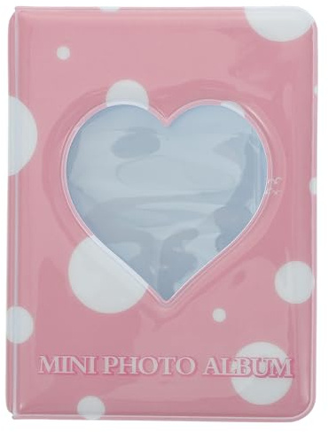 Levemolo Miniálbum de Fotos Pequeño en Forma de Corazón Hueco Álbum para Tarjetas y Fotos 3 Pulgadas Color Rosa Diseño Perforado Adecuado para Parejas y Obsequio Portátil