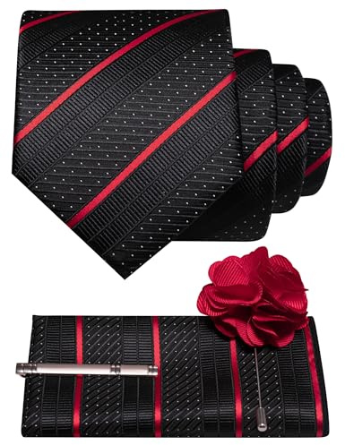 JEMYGINS Svart randig prickig slips set män polyester elegant näsduk slipsklämma blomma business bröllop flerfärgad