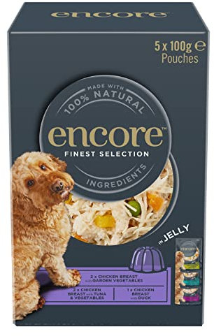 Encore Natural Wet Dog Food Pouches Finest Chicken Selection in Jelly, 5x100g Pouches