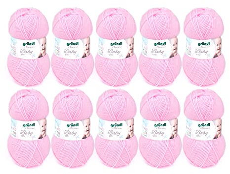 Gründl Baby uni Strickgarn / Häkelgarn (OEKO-TEX zertifizierte Baby Wolle, strapazierfähig und pflegeleicht, 70 % Polyacryl 30 % Polyamid, 50 g / 150 m, Nadelstärke: 3,5 - 4,5, 10 x 50 g), Rose