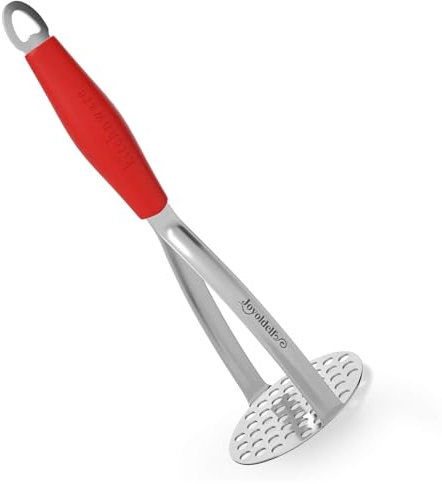 Joyoldelf Presse Puree Manuel Professionnel Robuste, Ecrase Pomme de Terre en Acier Inoxydable, Presse Puree Pomme de Terre et Fruits, Longue Poignée(Rouge）