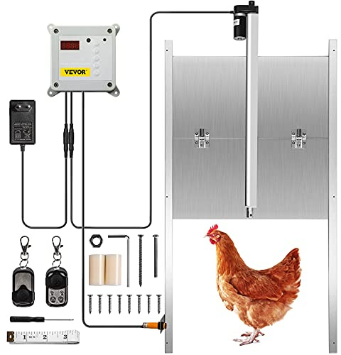 VEVOR Automatisk Hönsgårdsdörr 66 W Hönshus Dörröppnare med Timer Aluminiumlegering ABS Hönshus Automatisk Dörr 30 x 30 cm Ljussensor Dörröppnare för Fjäderfä Automatisk Coop-dörr Kycklingdörröppnare