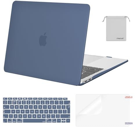 MOSISO Coque Compatible avec MacBook Air 13 Pouces M1 Compatible 2021-2018 A2337 A2179 A1932, Coque Rigide&Housse Clavier&Film D'écran&Sac de Rangement pour MacBook Air 13,3 Pouces,Bleu Acier
