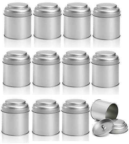 Jikoiuty 12 latas de té con tapa doble hermética, 8 onzas, caja de lata redonda, lata pequeña, hojas sueltas