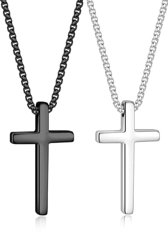 TINGN Ketten für Herren - Kreuzkette Silber Kette Kreuz Halskette Geschenk Junge, Silberkette Herren, KreuzAnhänger Schwarz, Ketten für Männer, Kette mit Kreuz Geschenke für Männer