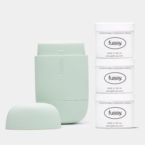 Fussy Refillable Natural Deodorant - Mint Green Case & Lime Refill Pack x3 | Tropic Tonic Scent, Natural, Aluminium Free, Eco-Friendly, Vegan & Cruelty Free, 24 Hour Protection, Plastic-Free Refills