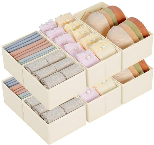 DIMJ Organizer per Cassetti 8 Pezzi Organizer per Armadio, Divisori per Cassetti Separatori per Cassetti Organizzatore Cassetti, per Calze, Biancheria Intima, Beige