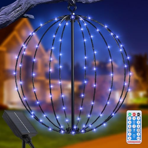 Solar Hanging Garden Light Outdoor, 120 LEDs Waterproof Metal Solar Hanging Lanterns, 11.8inch Large Solare Globe Lights Spherical Christmas Decorative Lights for Garden Patio Deck Yard