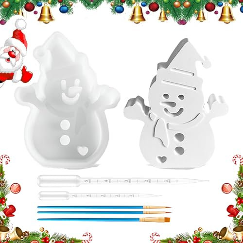 Scinzene 1 Pcs Gießformen Silikon Weihnachten - DIY Schneemann und Tannenbaum Silikonform, Gipsformen zum Gießen, vielseitige Gießform für Weihnachtsdekoration, Kerzenhalter und Bastelprojekte