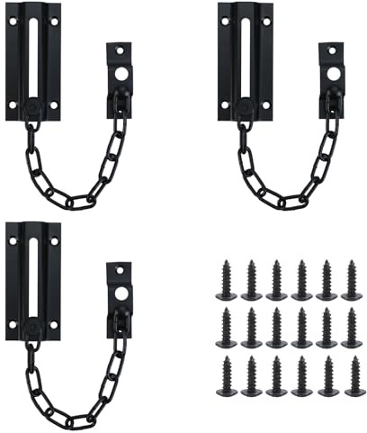 3 PCS Door Chain Lock, Premium Metal Security Locks for Doors Inside, Chain Door Guard with 18 Screws, Thickened Door Padlock for Front Door Kids Pets Safety (Black)