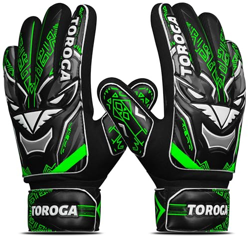 TOROGA Fußball-Torwarthandschuhe für Jungen, Kinder, Jugendliche, Fußball-Torwarthandschuhe mit super griffigen Handfläche (Green, 4)