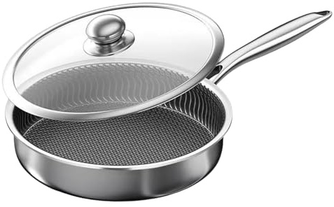 Sin Embargo, La Sartén De La Sartén De La Recubierta, Acero Inoxidable | Cocine Los Platos Con Tapas De Vidrio Para La Placa De Inducción De Estufas Para El Hogar, El Apartamento Y El Restauran