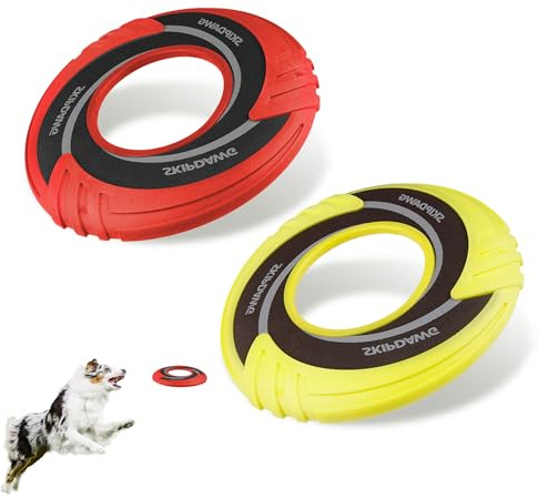 SKIPDAWG Dog Flying Disc Tug Toys 2 Pack, Light Fetch Toy for Outdoor Play