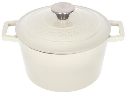 Argon Tableware Round Cast Iron Casserole Dish with Self-Basting Lid - 2.8L - Pebble Gloss - 1x Induction Hob Cooking Dutch Oven Bread Baking Serving Roasting Stew Stock Pot Cookware Pan