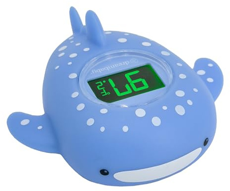 Dreambaby Whale Shark USB Rechargeable Baby Bath Thermometer - Instant Read, Digital Room and Baby Bathtub Water Fun Floating Toy - Newborn Must-Have