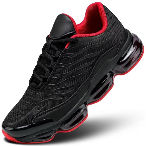 Men's Air Running Shoes Non Slip Workout Casual Sport Shoes for Men Basketball Sneakers Fashion Tennis Sport Fitness Cross Trainers Black Red