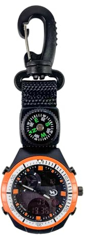 Reloj de navegación al aire libre, herramienta de dirección de supervivencia, tamaño de bolsillo con mosquetón, carcasa de aleación resistente con marcadores transparentes, equipo de camping