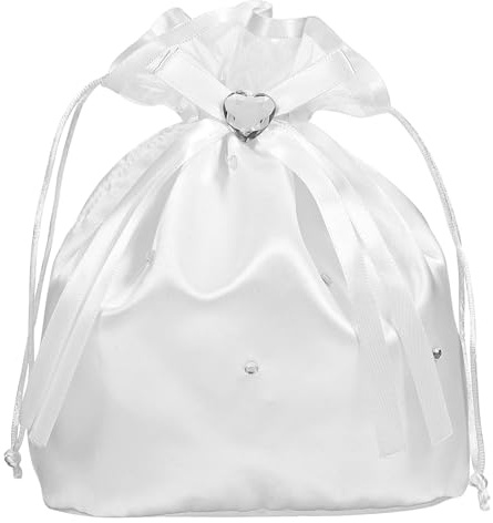 QianShi Bröllop brudväska nattvardsgång satin dragsko vit myntpåse blomma flickor kvinnor brudtärna smycken pengar godispåse