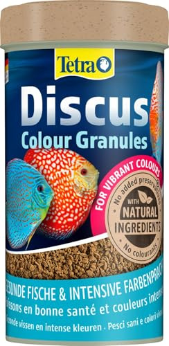 Tetra Discus Colour Granules - alimento en forma de gránulos para colores intensos y brillantes, especial para peces disco de coloración roja, naranja y amarilla, lata de 500 ml