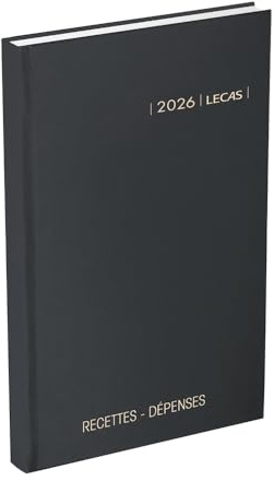 Agenda LECAS Civil Carré Recettes-Dépenses Année 2026 Journalier Format 14x22 cm Couverture Rigide Noire