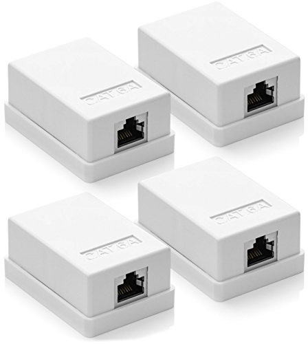 deleyCON 4x CAT 6a Netzwerkdose - 1x RJ45 Buchse, FTP Geschirmt, Aufputz Montage, 10 Gbit - Ethernet Netzwerk LAN Dose RAL 9003 - Weiß