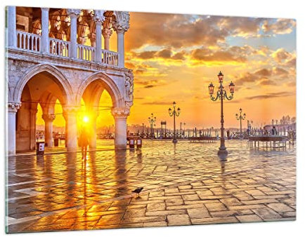 Wandbilder Dekoration Wohnzimmer Venedig Stadt Bilder auf Glas 120x80cm Glasbild Schlafzimmer Küche Deko Wand Kunstdruck Art Groß XXL Wanddeko Bild im Glas Modern Wall Decor Glasdruck GAA120x80-3665