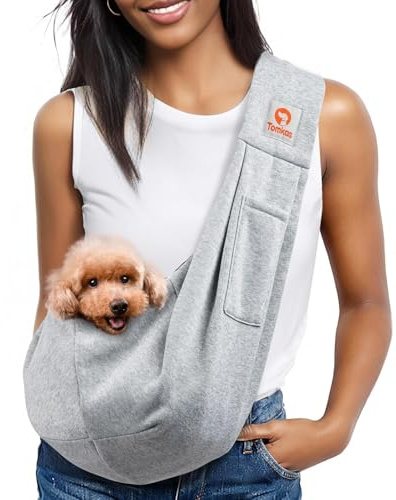 Tomkas Small Dog Sling Carrier - Cat Sling Carrier - Classic Pocket & Classic Strap - for 3-10 lbs Pets(Grey)