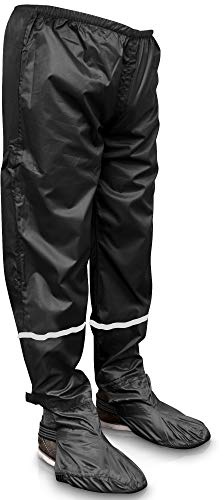 RainRider Pantalones de lluvia para mujer/hombre (negro), impermeables, incluye cubrezapatos plegable, ropa de ciclismo impermeable adecuada para senderismo, pesca o pantalones de jardín (negro con