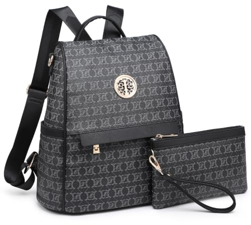MKP Zaino da donna alla moda multi tasche firma antifurto zaino da viaggio scuola borsa a tracolla borsa da polso, nero, 11.8L x 5.5W x 14H, Zaini zaino