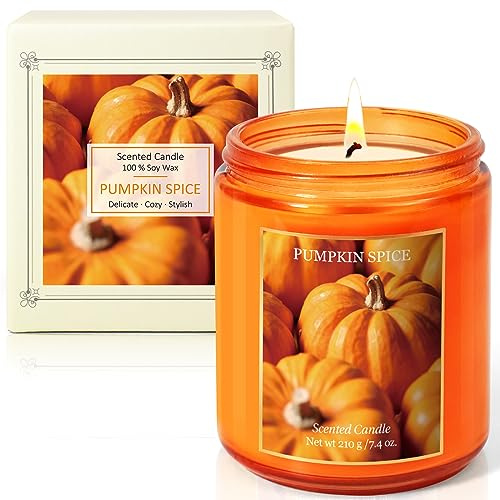 SCENTORINI Vela Perfumada Calabaza, Cera de Soja Natural, Grande Arománticas Decorativas Aroma Dos Pabilos Regalos Aromaterapia 450gr, 11 cm x 11 cm x 6.5 cm. Duración aproximada 45hs