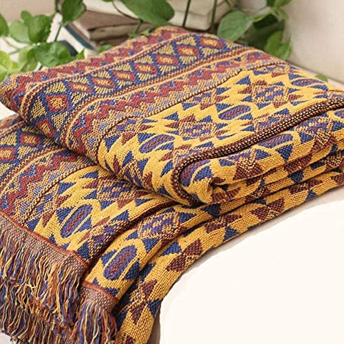 VANJOROY Große böhmische Decke mit Quasten, 100 % Baumwolle, handgewebt, für Couch, Sofa, Bett, 94 x 90 cm