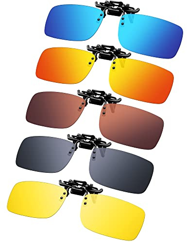 Frienda 5 Pairs Polarized Clip On Sunglasses Rimless Flip Up Anti Glare Driving Glasses (Various Color,2.36 x 1.57 Inch)