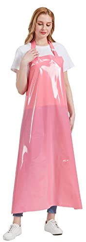 Nanxson Apron TPU Waterproof Neck shoulder Adjustable Thin Hook Transparent Lightweight Light Kitchen Unisex Blue CF3148 (pink, onesize)