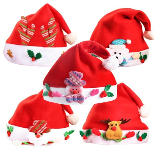 Osuter Gorros de Papa Noel, 8 Piezas Gorro de Navidad Tradicionales Sombreros de Santa Claus Lindo Tela no tejida Sombreros de Navidad para Niños Navideño Regalos de Festividad