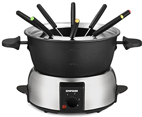 Electric Fondue Pot Set,2-Quart 1000-Watt Non-Stick Fondue Maker with Temperature Control,8 Forks,Perfect for Chocolate, Cheese, Caramel