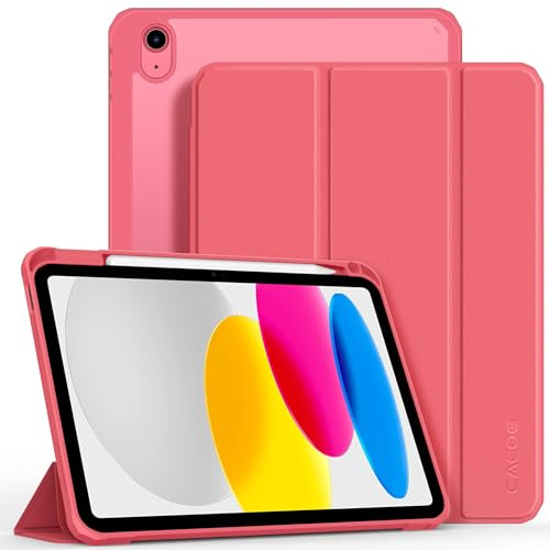 CACOE Custodia per iPad 11° generazione/iPad 10° generazione 10.9'' con portapenne, cover posteriore in acrilico trasparente, rosso anguria