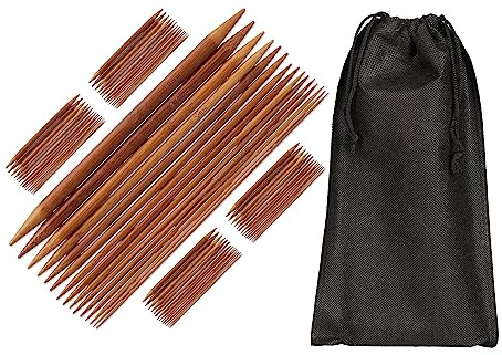 Relaxdays Kit Ferri Doppia Punta, Set da 75 Knitting Needles per Lavorare a Maglia, 15 Misure: 2 mm Fino 10 mm, Marroni