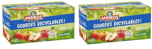 ANDROS - Compote de Fruit - Gourde Recyclable - Allégé - Goût Pomme - Idéal pour le Goûter des Enfants - Lot de 40
